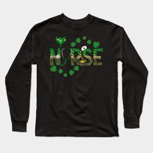 Nurse Stethoscope St. Patrick's Day Shamrock Long Sleeve T-Shirt